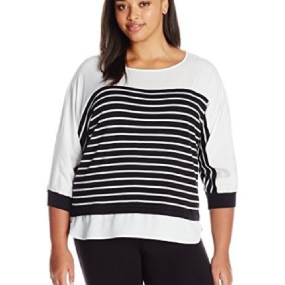 CALVIN KLEIN PLUS SIZE STRIPED LAYERED-LOOK BLACK